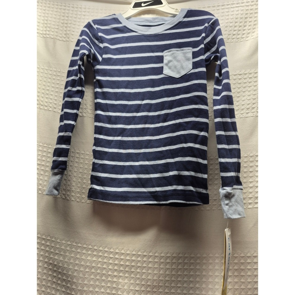Carter's Pajama Top Boys Size 4T Blue Striped Long Sleeve Cuffed Crew Neck 8190